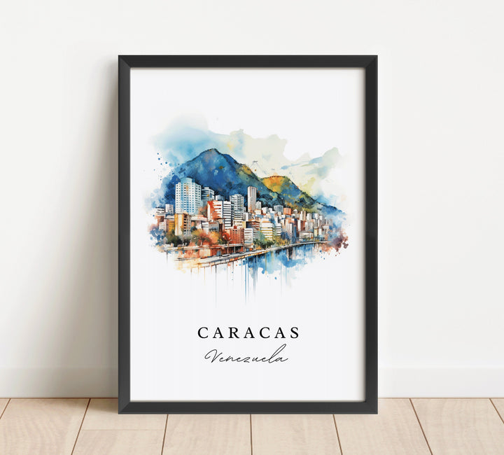 Caracas traditional travel art - Venezuela, Caracas poster, Wedding gift, Birthday present, Custom Text, Personalized Gift