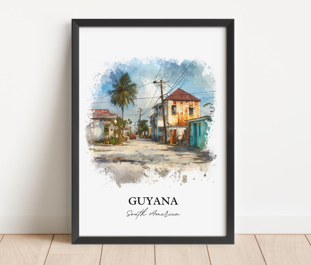 Guyana Wall Art, Guyana Print, Guyana Watercolor Art, Guyana Gift, Travel Print, Travel Poster, Housewarming Gift