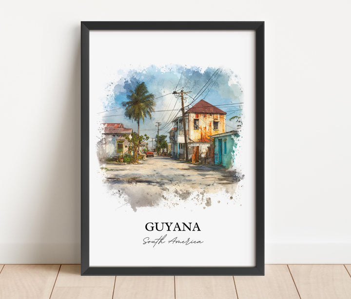 Guyana Wall Art, Guyana Print, Guyana Watercolor Art, Guyana Gift, Travel Print, Travel Poster, Housewarming Gift