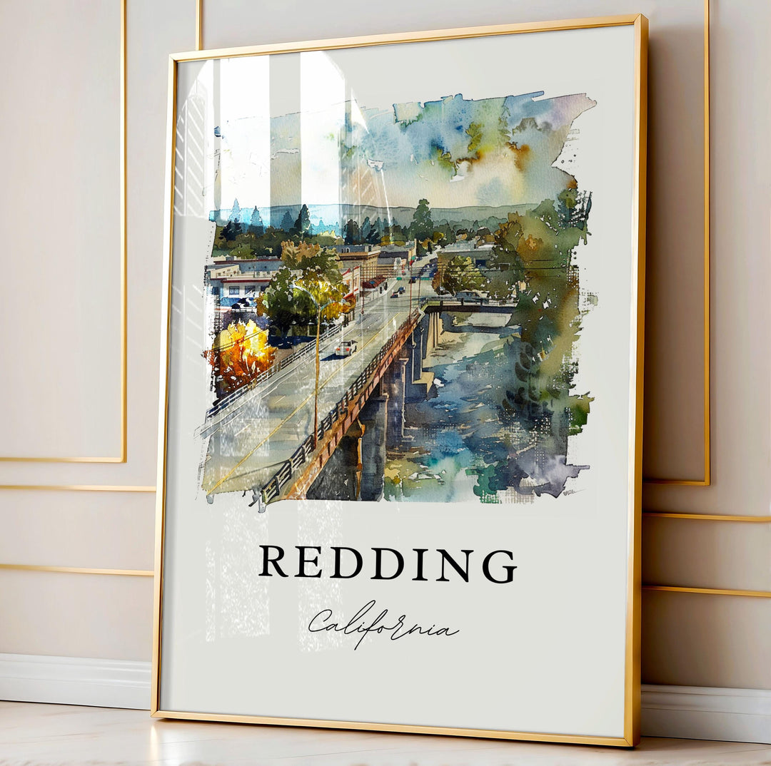 Redding CA Wall Art, Redding Print, Redding Watercolor Art, Redding California Gift,