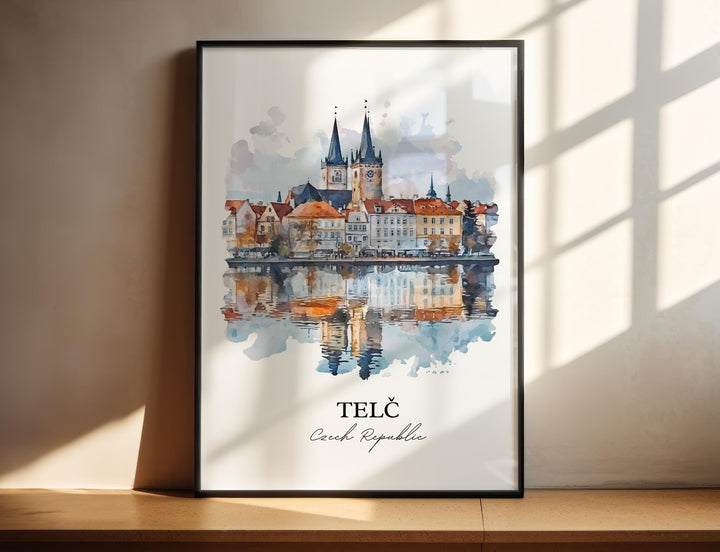 Telc Wall Art, Vysocina Region Print, Czech Republic Watercolor, Telc Czech Republic Gift, Travel Print, Travel Poster, Housewarming Gift