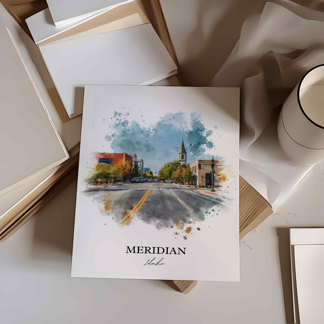 Meridian, Idaho Wall Art, Idaho Print, Idaho Watercolor Art, Meridian Idaho Gift, Travel Print, Travel Poster, Housewarming Gift