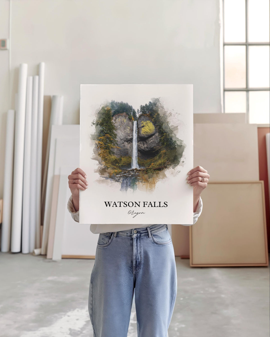 Watson Falls, Oregon, USA – Watercolor Art Print