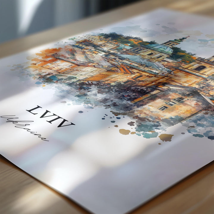Lviv Wall Art, Lviv Skyline Print, Ukraine Watercolor Art, Lviv Ukraine Gift, Travel Print, Travel Poster, Housewarming Gift