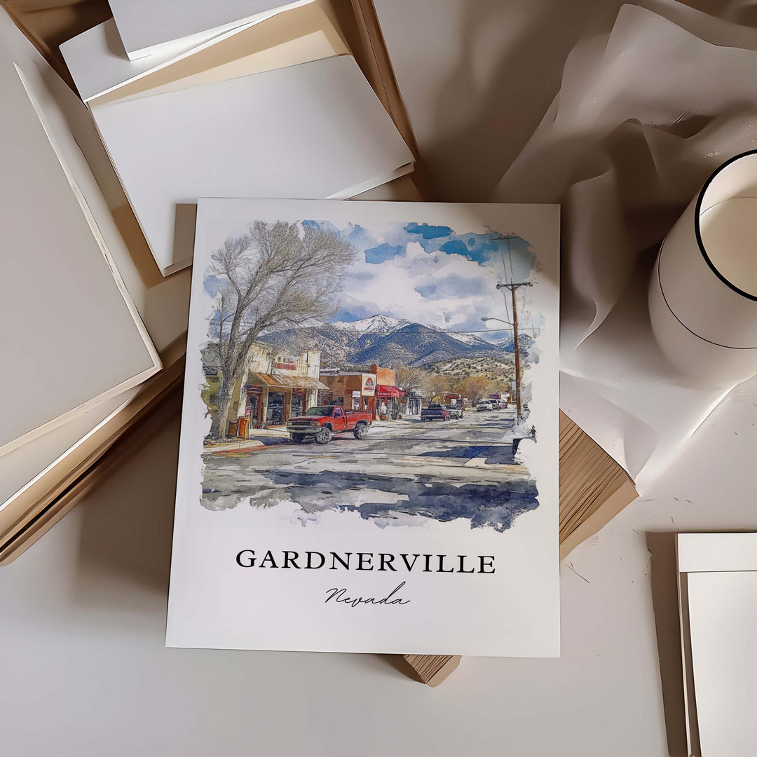 Gardnerville NV Wall Art, Gardnerville Print, Nevada Watercolor, Douglas County Nevada Gift, Travel Print, Travel Poster, Housewarming Gift