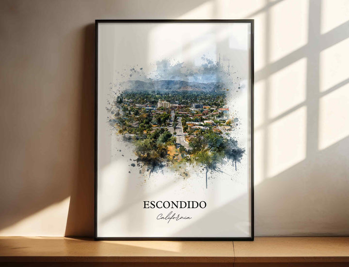 Escondido CA Wall Art, Escondido Print, Escondido Watercolor Art, Escondido California Gift, Travel Print, Travel Poster, Housewarming Gift