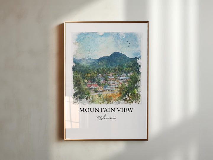 Mountain View AR Wall Art, Arkansas Print, Arkansas Watercolor Art, Mountain View Gift, Travel Print, Travel Poster, Housewarming Gift