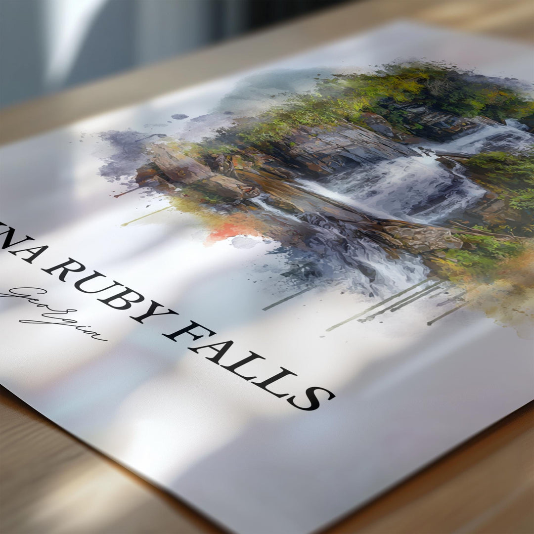 Anna Ruby Falls Art, Chattahoochee Print, Georgia Watercolor Art, Anna Ruby Falls Gift, Travel Print, Travel Poster, Housewarming Gift