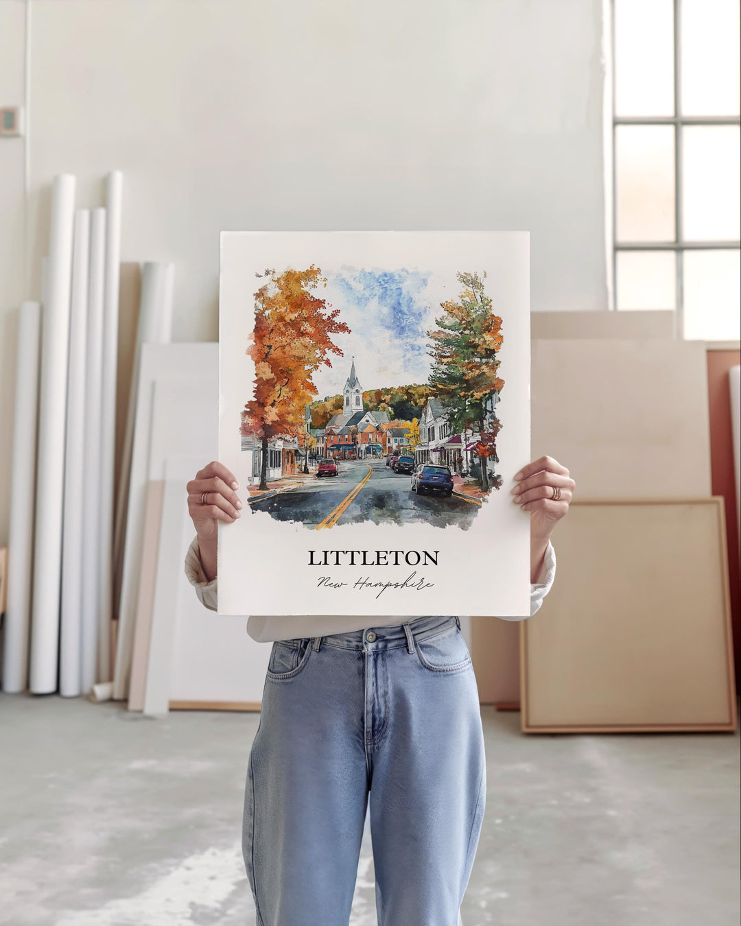 Littleton NH Wall Art, Grafton County Print, New Hampshire Watercolor Art, Littleton NH Gift, Travel Print, Travel Poster, Housewarming Gift