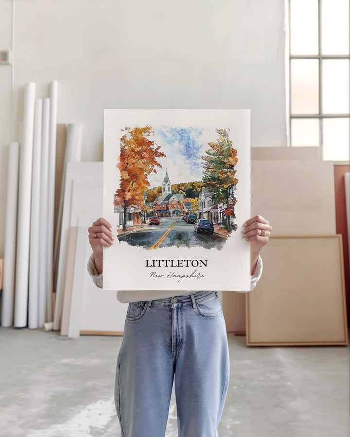 Littleton NH Wall Art, Grafton County Print, New Hampshire Watercolor Art, Littleton NH Gift, Travel Print, Travel Poster, Housewarming Gift