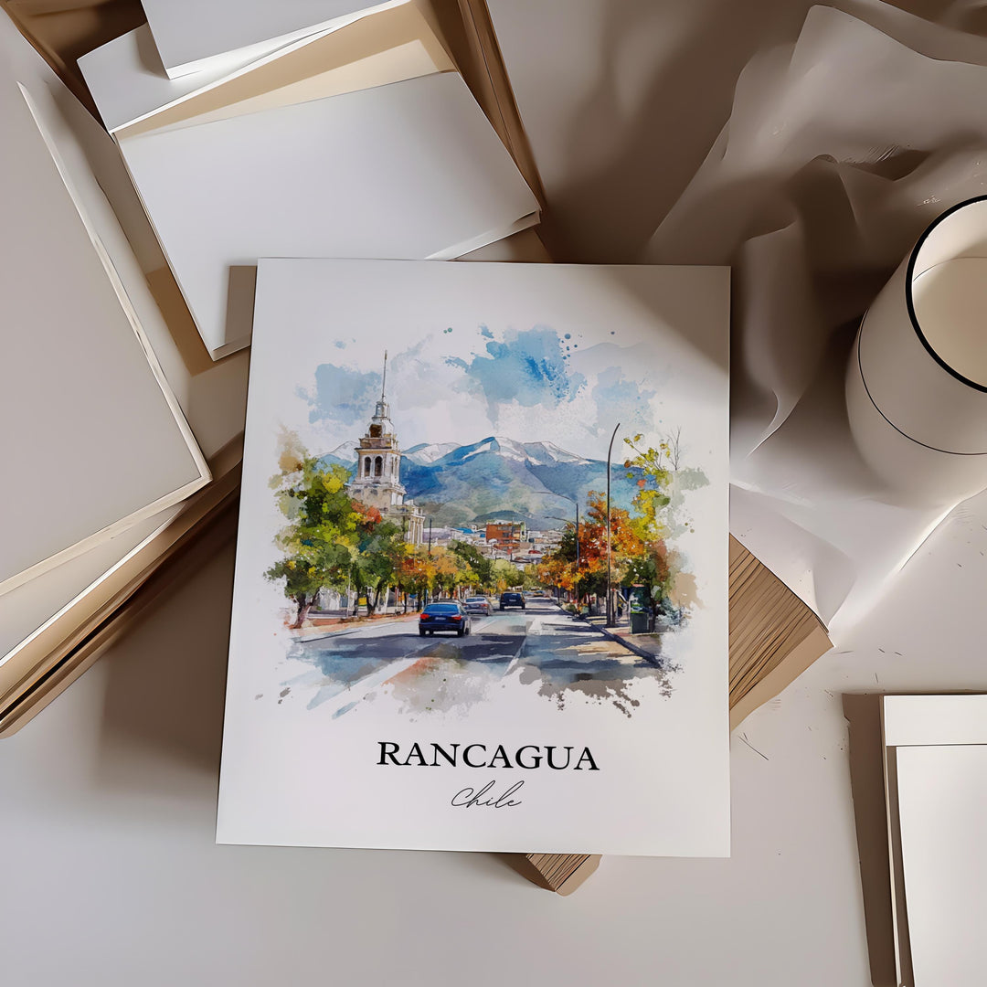Rancagua Chile Wall Art, Santiago Print, Chile Watercolor Art, Rancagua Chile Gift, Travel Print, Travel Poster, Housewarming Gift