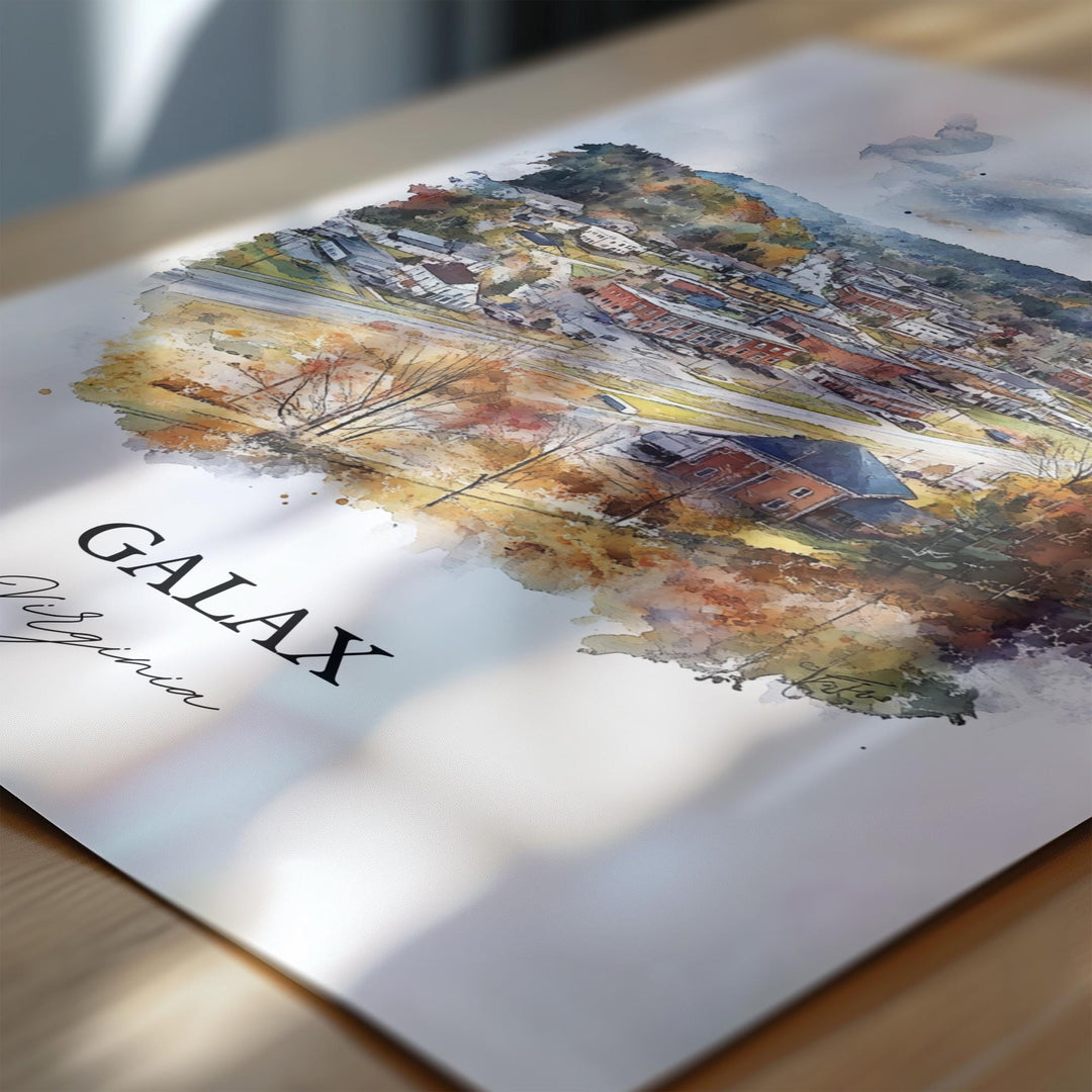 Galax VA Wall Art, Carroll County Print, Virginia Watercolor Art, Galax Virginia Gift, Travel Print, Travel Poster, Housewarming Gift