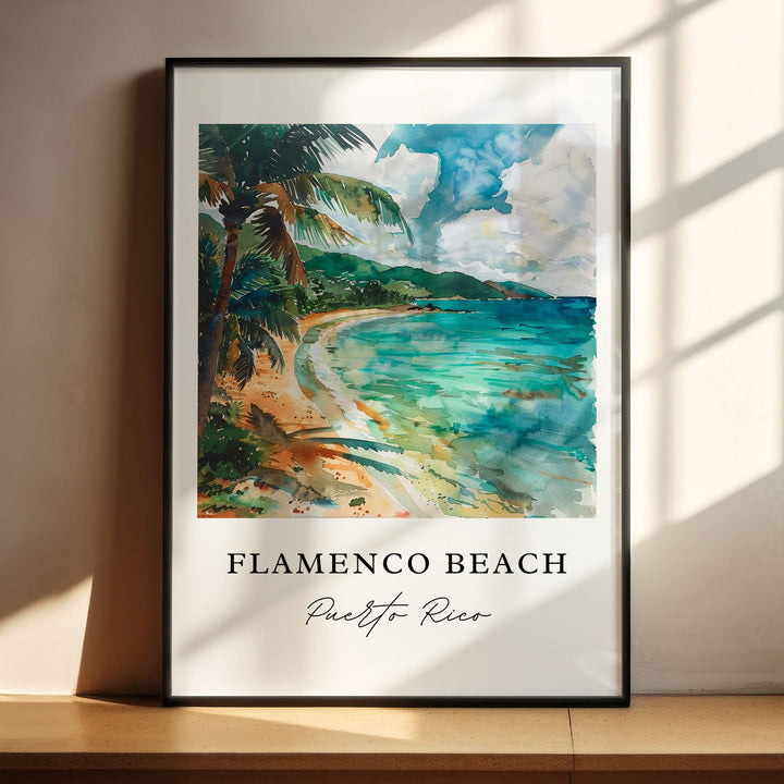 Flamenco Beach Art, Flamenco Beach PR Print, Culebra Watercolor Art, Culebra Gift,
