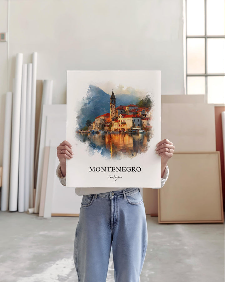 Montenegro Wall Art, Montenegro Print, Montenegro Watercolor Art, Montenegro Europe Gift, Travel Print, Travel Poster, Housewarming Gift