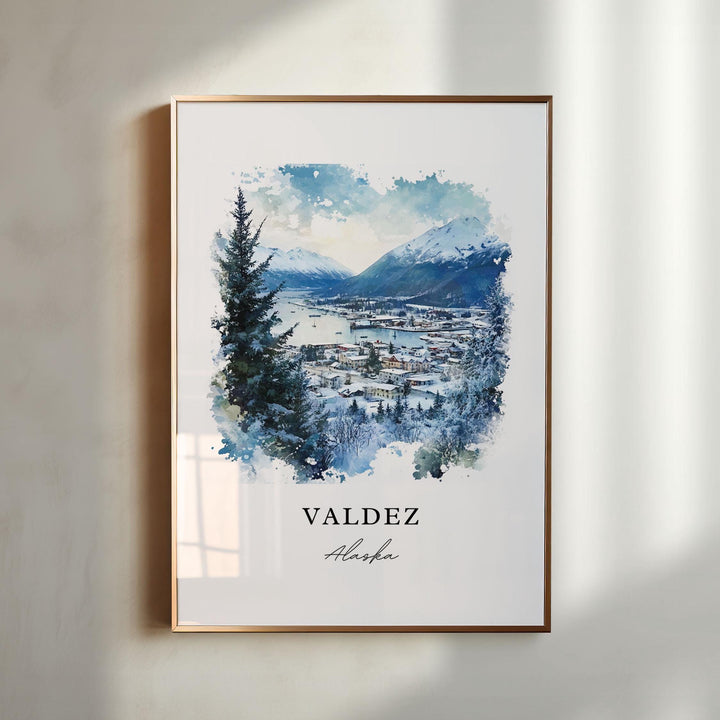 Valdez Alaska Wall Art, Valdez Alaska Print, Valdez Alaska Watercolor Art, Chugach AK Gift, Travel Poster, Housewarming Gift