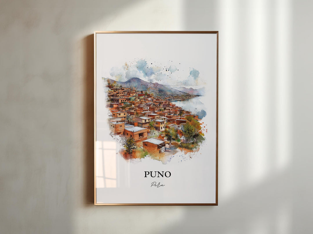 Puno Peru Wall Art, Lake Titicaca Print, Peru Watercolor Art, Puno Peru Gift, Travel Print, Travel Poster, Housewarming Gift