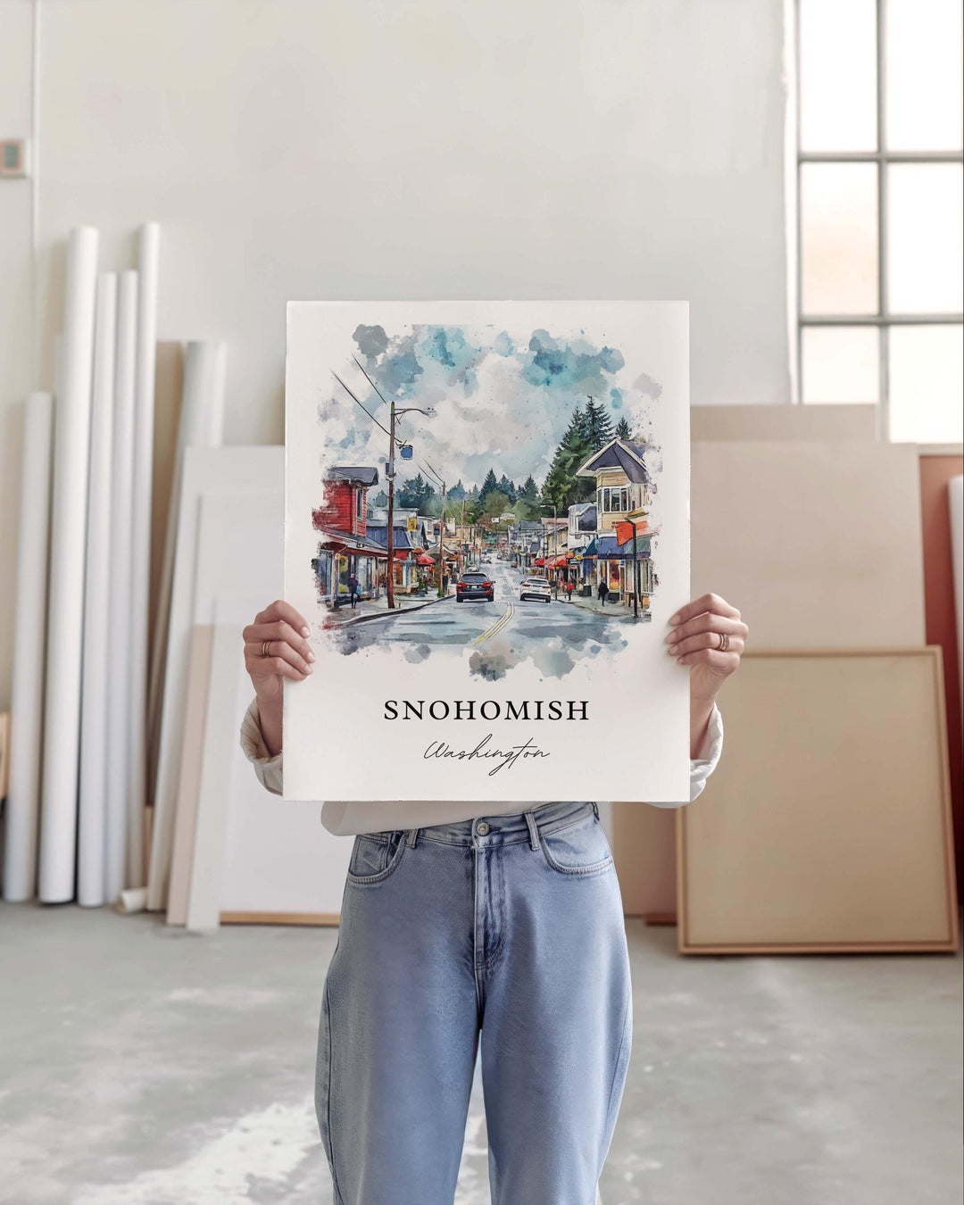Snohomish Wall Art, Snohomish WA Print, Snohomish Downtown Artwork, Seattle Washington Gift, Travel Print, Travel Poster, Housewarming Gift