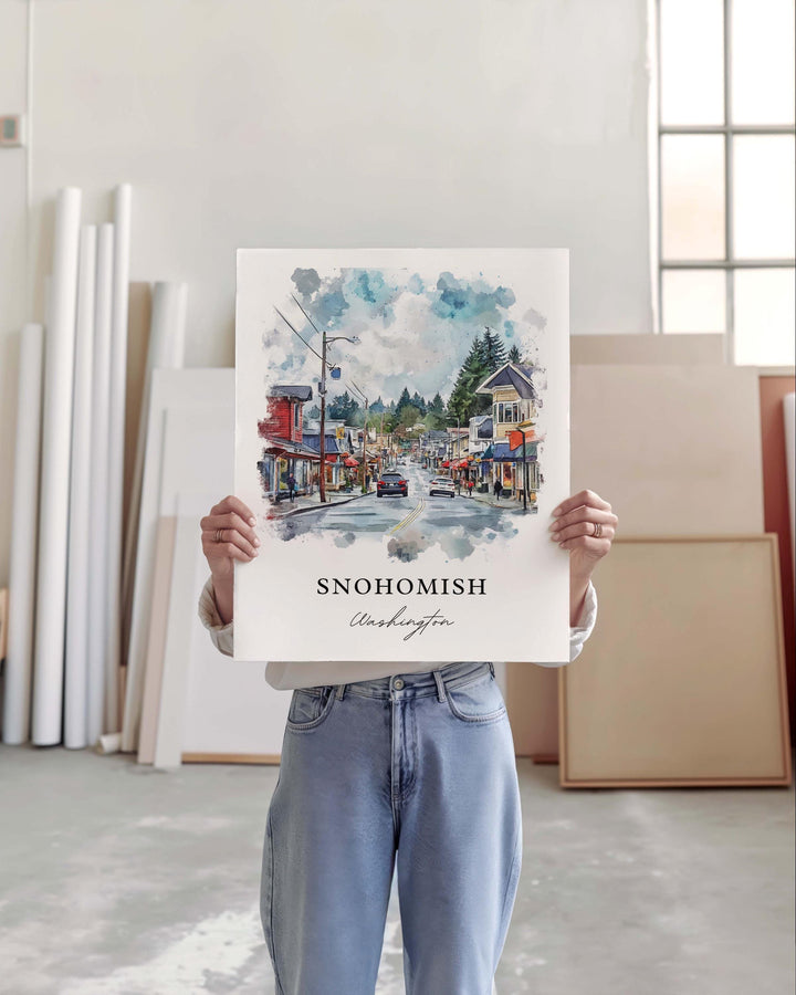 Snohomish Wall Art, Snohomish WA Print, Snohomish Downtown Artwork, Seattle Washington Gift, Travel Print, Travel Poster, Housewarming Gift