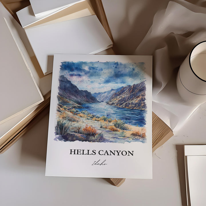 Hells Canyon Wall Art, Wallowa County OR Print, Idaho Watercolor Art, Hells Canyon Gift, Travel Print, Travel Poster, Housewarming Gift