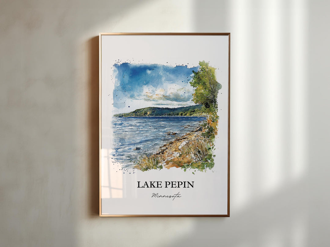 Lake Pepin MN Wall Art, Lake Pepin Print, Minnesota Watercolor Art, Lake Pepin Gift, Travel Print, Travel Poster, Housewarming Gift
