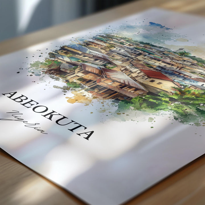 Abeokuta Wall Art, Ogun State Nigeria Print, Nigeria Watercolor Art, Abeokuta Nigeria Gift, Travel Print, Travel Poster, Housewarming Gift