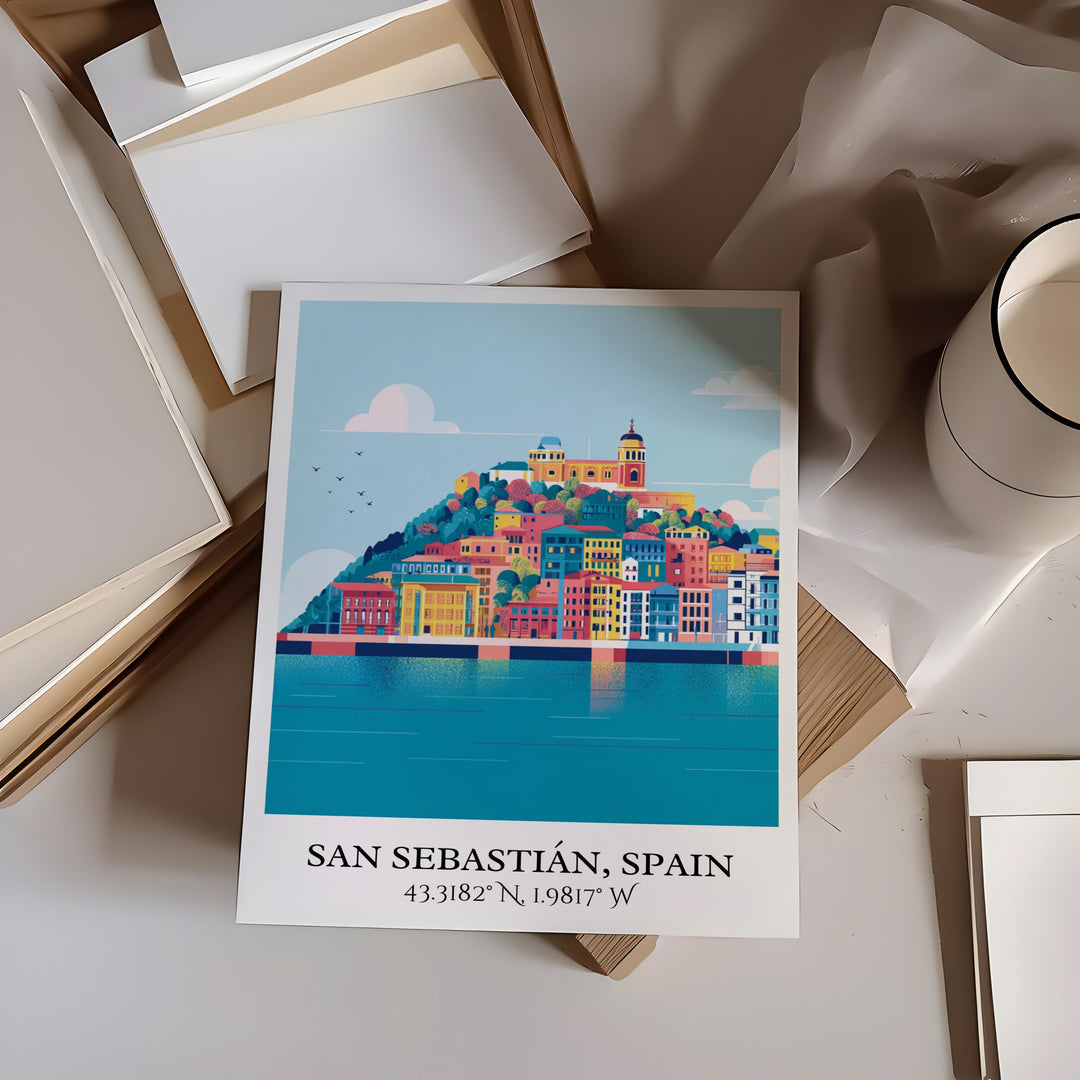 San Sebastián Art, Spain Retro Travel Art, Spain Home Decor, San Sebastián Gift, Spain Travel Art, Travel Prints, Housewarming Gift