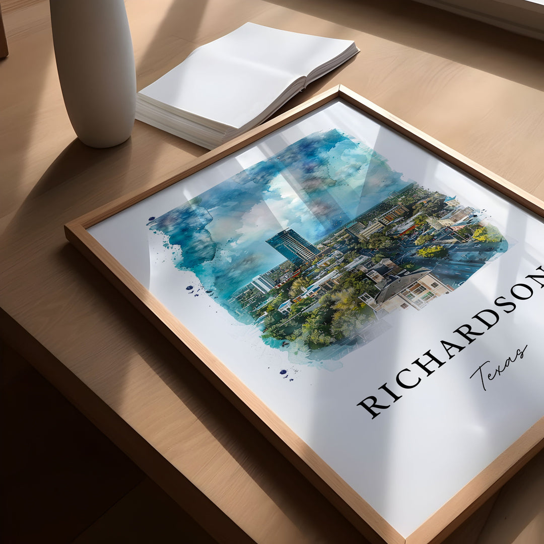 Richardson TX Wall Art, Richardson Print, Richardson Watercolor Art, Richardson Texas Gift,