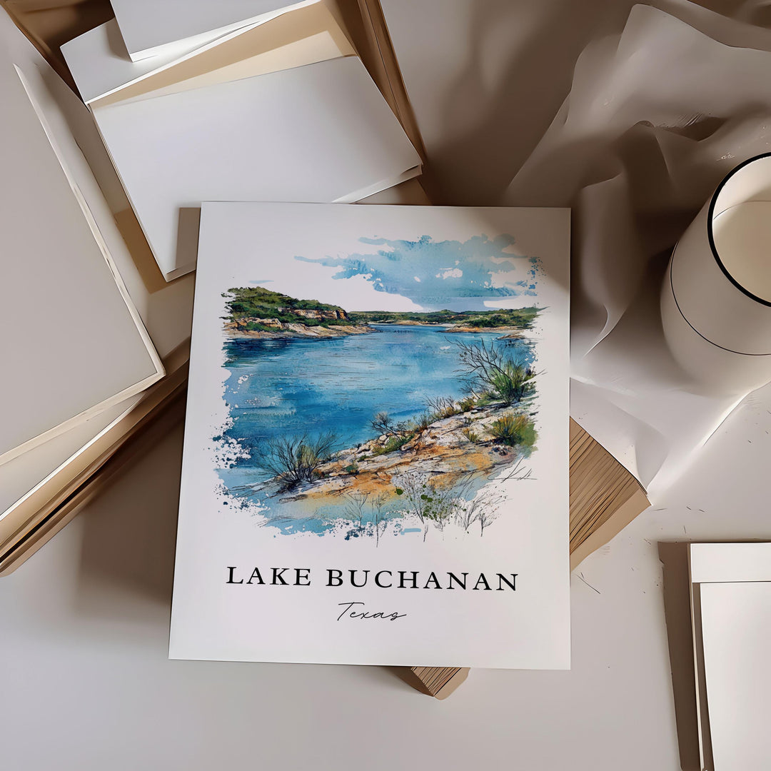 Lake Buchanan TX Wall Art, Lake Buchanan Print, Llano County Watercolor, Lake Buchanan Gift, Travel Poster, Housewarming Gift
