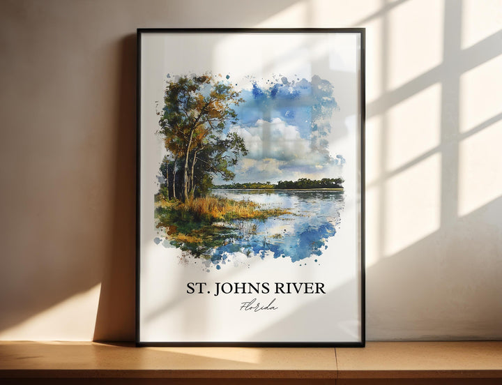 St Johns River Wall Art, Palatka FL Print, Florida Watercolor Art, St Johns River FL Gift, Travel Print, Travel Poster, Housewarming Gift
