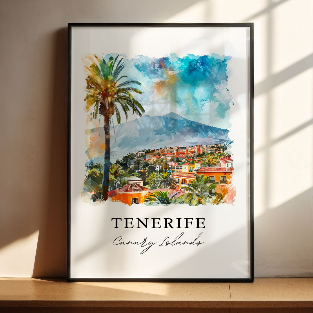 Tenerife Wall Art, Tenerife Canary Islands Print, Tenerife Watercolor Art, Mt. Teide Gift,