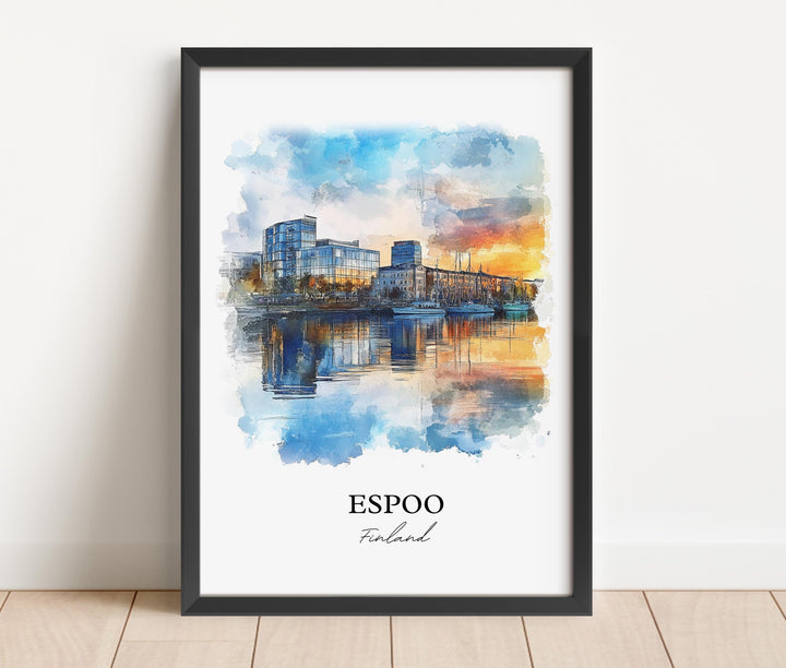 Espoo Wall Art, Espoo Print, Finland Watercolor Art, Espoo Finland Gift, Travel Print, Travel Poster, Housewarming Gift
