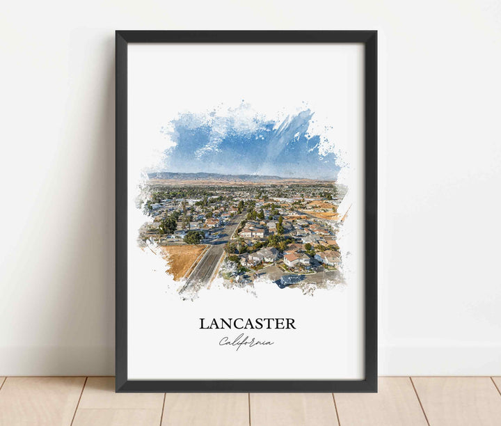 Lancaster CA Art, Antelope Valley Print, California Watercolor, Lancaster California Gift, Travel Print, Travel Poster, Housewarming Gift