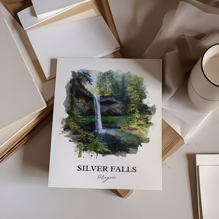 Silver Falls, Oregon, USA – Watercolor Art Print