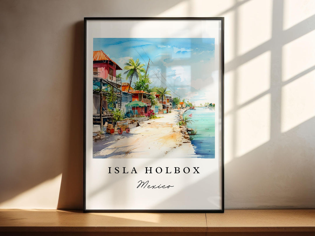 Isla Holbox traditional travel art - Mexico, Isla Holbox poster print, Wedding gift, Birthday present, Custom Text, Perfect Gift