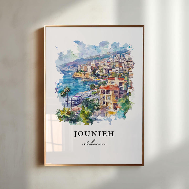 Jounieh Wall Art, Jounieh Lebanon Print, Keserwan Watercolor Art, Beirut Lebanon Gift,