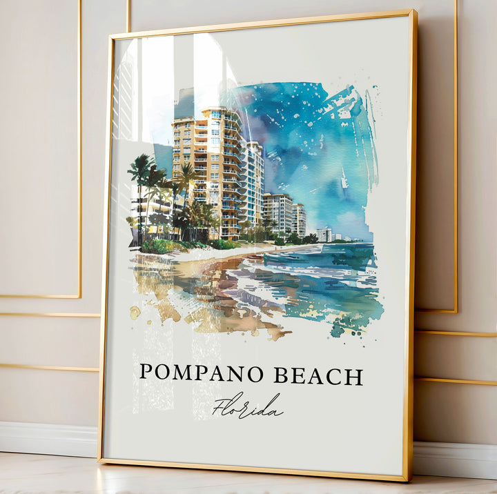 Pompano Beach Art, Pompano Beach Print, Pompano Beach FL Watercolor, Pompano Beach FL Gift,