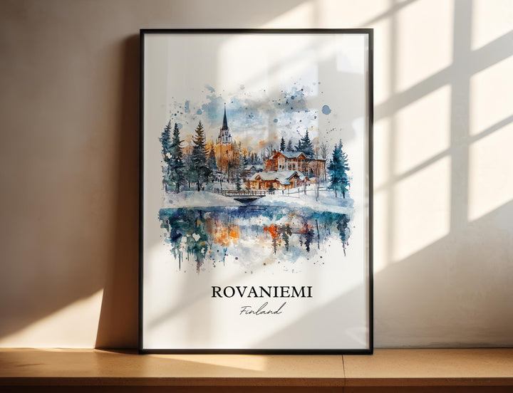 Rovaniemi Wall Art, Lapland Print, Finland Watercolor Art, Rovaniemi Gift, Travel Print, Travel Poster, Housewarming Gift