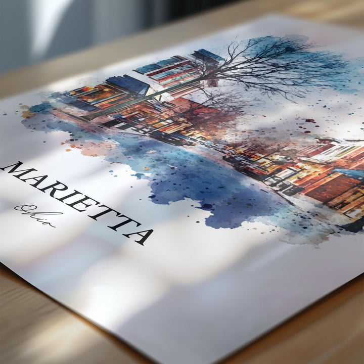 Marietta OH Wall Art, Washington County Print, Ohio Watercolor Art, Marietta Ohio Gift, Travel Print, Travel Poster, Housewarming Gift