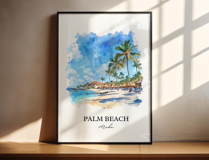 Palm Beach Aruba Art, Oranjestad Print, Aruba Watercolor Art, Palm Beach Aruba Gift, Travel Print, Travel Poster, Housewarming Gift