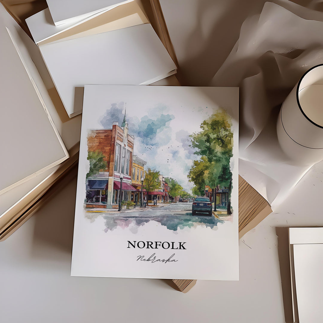 Norfolk, Nebraska, USA – Watercolor Art Print