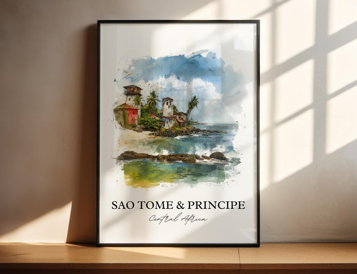 Sao Tome and Principe Art, São Tomé Print, Africa Watercolor Art, Sao Tome and Principe Gift, Travel Print, Travel Poster, Housewarming Gift