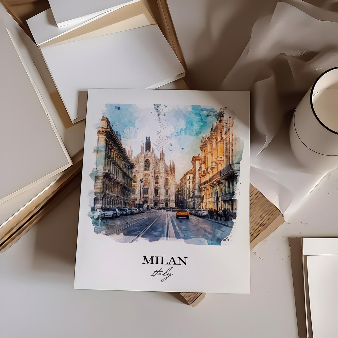 Milan Wall Art, Milan Italia Print, Italy Watercolor Art, Milan Italy Gift, Travel Print, Travel Poster, Housewarming Gift