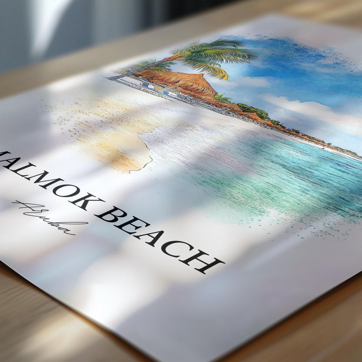 Malmok Beach Wall Art, Tres Trapi Print, Aruba Watercolor Art, Malmok Beach Gift, Travel Print, Travel Poster, Housewarming Gift