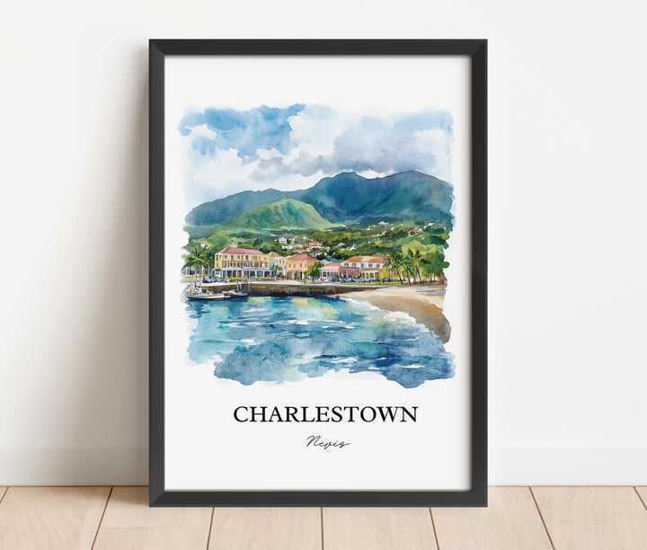 Charlestown Wall Art, Nevis Island Print, Nevis Watercolor Art, Charlestown Gift, Travel Print, Travel Poster, Housewarming Gift