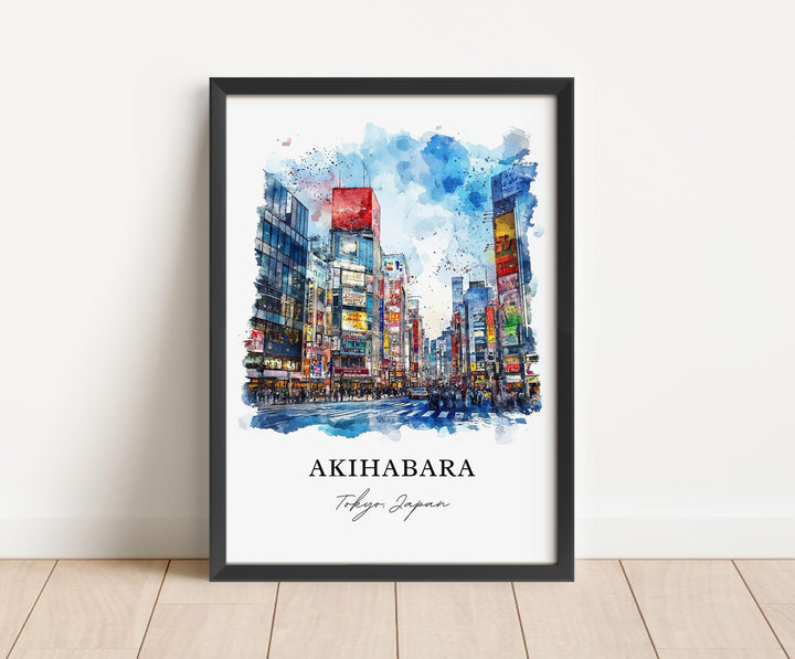 Akihabara Wall Art, Tokyo Japan Print, Akihabara Watercolor Art, Tokyo Gift, Travel Print, Travel Poster, Housewarming Gift