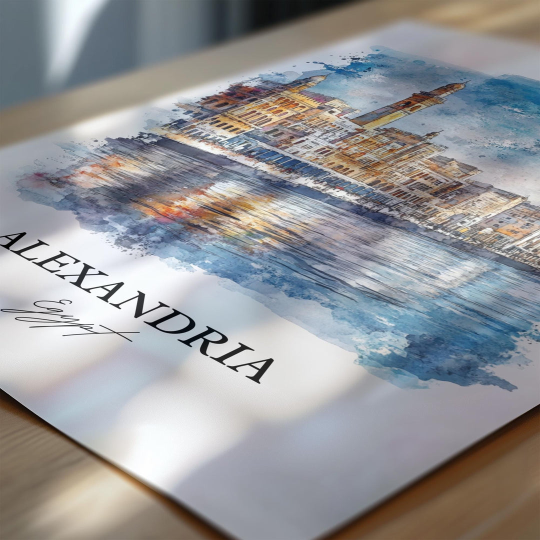 Alexandria Egypt Wall Art, Alexandria Egypt Print, Egypt Watercolor Arr, Alexandria Gift, Travel Print, Travel Poster, Housewarming Gift