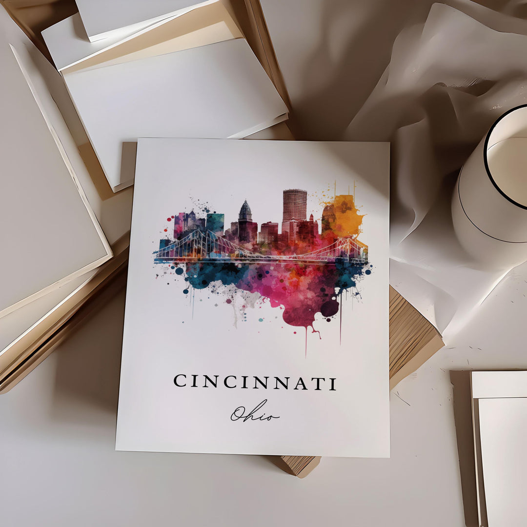 Cincinnati OH wall art - Ohio, Cincy poster, Cincinnati Skyline Wedding gift, Birthday present, Custom Text, Personalized Gift