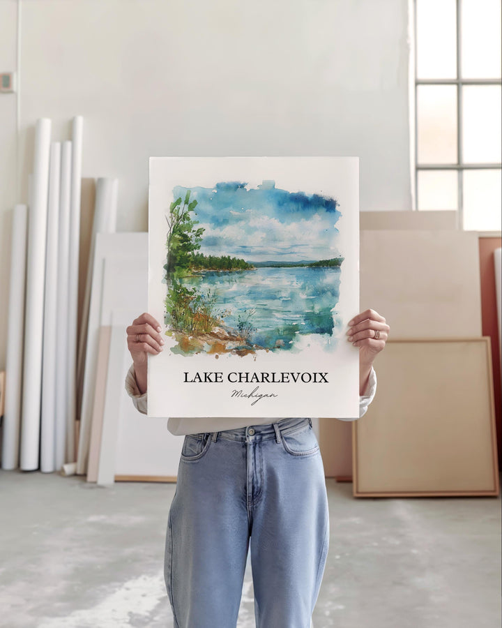Lake Charlevoix Wall Art, Charlevoix Print, Michigan Watercolor Art, Lake Charlevoix Gift, Travel Print, Travel Poster, Housewarming Gift
