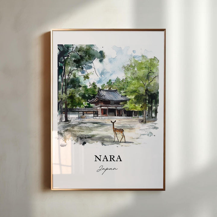 Nara Japan Wall Art, Nara Deer Park Print, Japan Watercolor Art, Nara Japan Gift, Travel Print, Travel Poster, Housewarming Gift