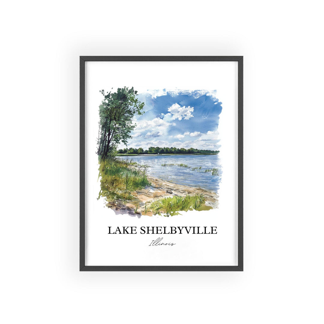 Lake Shelbyville Wall Art, Shelby County Print, Illinois Watercolor, Lake Shelbyville Gift, Travel Print, Travel Poster, Housewarming Gift